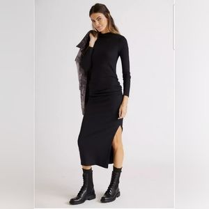 Anthropologie Stateside Mock Neck Midi Dress $184 MEDIUM Black